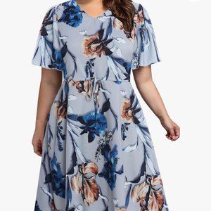 Summer v-neck dress. Short sleeve. Elastic Waist. Casual. Midi. Size 24 Bedoar